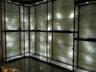訂做任何尺寸展示櫃模型玩具鍾錶手袋首飾全鋼化玻璃射燈展示櫃