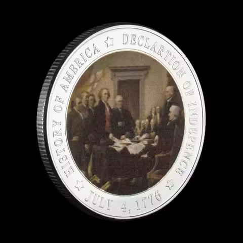 US The Declaration of Independence July 4,1776 Souvenir Coin Silvery Plated History of America Colle