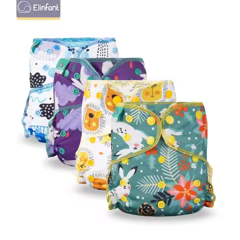 Elinfant Rainbow Print Bamboo Velour Cloth Diaper Heavy Wetter Hybrid AIO/AI2 Waterproof Bamboo Cott