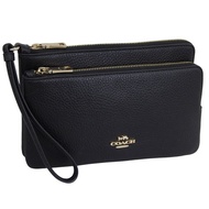 Coach Pouch Women's Outlet Card Case Wristlet Leather Black Double Zip Wallet [Direct from Japan]