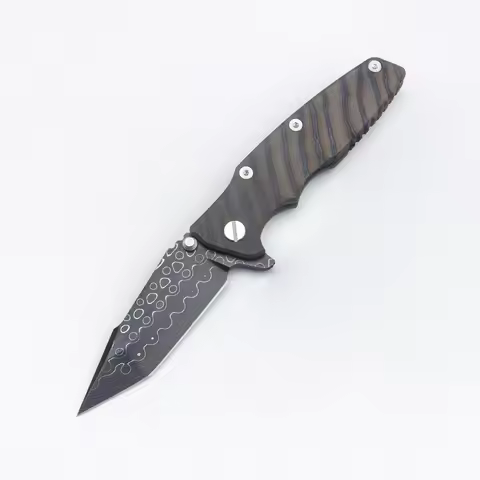 EVIL EYES Custom High Quality Folding Knife Hinderer Eklipse Black Damascus Blade Ti Handle Pocket E