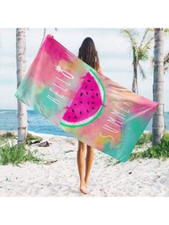 1入組西瓜圖案沙灘巾,超細纖維沙灘巾,夏季,沙灘,游泳池適用的健身毛巾