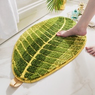 [COD] minimalist leaf shape bathroom absorbent floor mat carpet flocking door non-slip