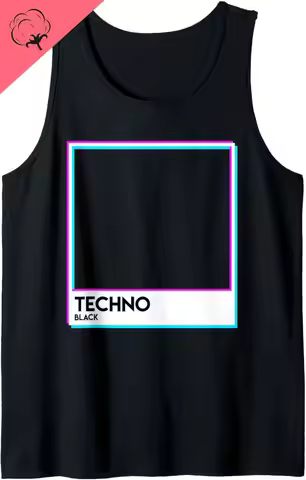 Black Techno Music EDM Electro Deep House Tank Top Cotton Short Vest for Going Out Sports Sweat Abso