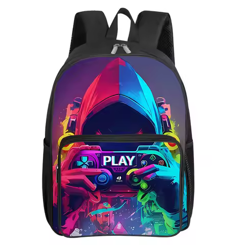 Character Game Console Pattern Square Front Pocket Backpack for Boy and Girls Best Gifts 3D Cartoon 