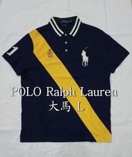 ▪️經典▫️POLO Ralph Lauren 白色大馬Polo衫 皇家風格 深藍色   L號  #