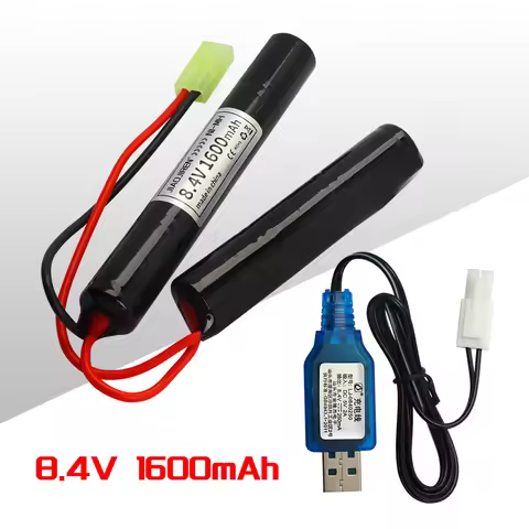 8.4V 1600mAh 2/3A Butterfly Nunchuck NIMH Battery Pack with USB Charger for Airsoft Guns M110, SR25,