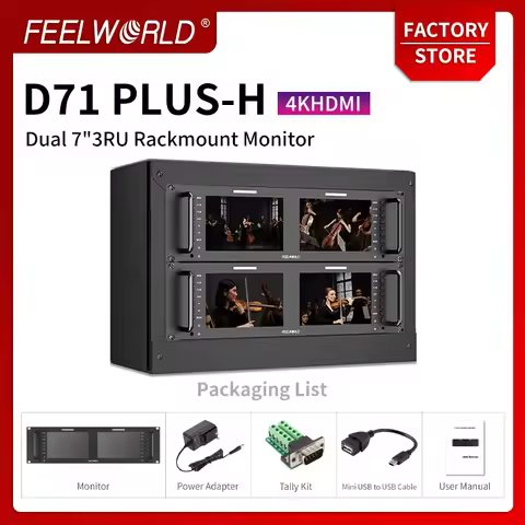 FEELWORLD D71 PLUS-H Dual 7 Inch Full HD LCD Panel 1920x1200 3RU SDI HDMI Rack Mount Monitor IPS wit