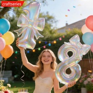 CRAFTSERIES 40 Inch Transparent Iridescent Number Foil Balloons 0-9 With Bowknot Balloon Kit Birthda