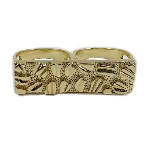Men's 2-Finger Ring Nugget Design Heavy Rough Style Hip Hop 14K Gold Plated Big Ring Irregular Geome