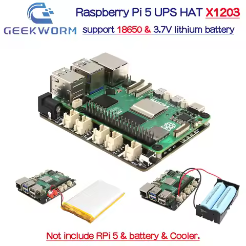Geekworm X1203 UPS 5.1V 5A Shield & Power Management Board for Raspberry Pi 5