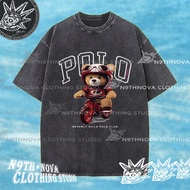 24h Shipping N9THNOVA American-style polo bear vintage washed pure cotton T-shirt unisex style 2