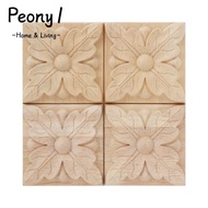 PEONY1 4pcs Rubber Wood Carving, 2.4x2.4 Inch Rubber Wood Antique Wood Applique, DIY Furniture Decor