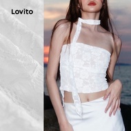 Lovito Cute Tank Top Plain Lace Tank Top for Women L122AD119