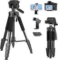 Fotopro 69 Inch Camera Tripod with Detachable 3-Way Pan-Tilt Head & Smartphone Mount, Aluminum Alloy