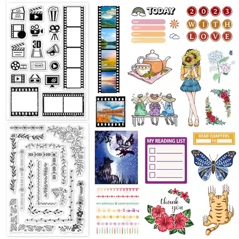 Movie Clear Stamps Movie Icons Tape 3D Glasses Video Transparent Silicone Stamp Rubber Stamp for Scr