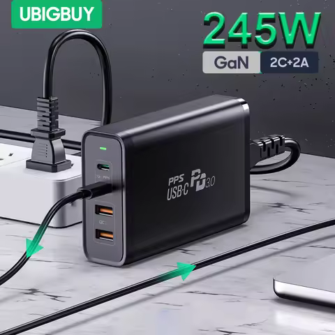 245W USB C Power Adapter 4 Ports GaN Desktop Charging Station PD100W PPS45W Fast Charger for MacBook