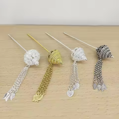 Ancient Style Headwear Thai Headdress Ancient Hanfu Headwear Gold Metal Hair Sticks Leaf Umbrella Da