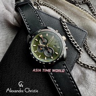 [Original] Alexandre Christie 6652 MCLGBGN Chronograph Man's Watch with Green Dial Black Genuine Leather