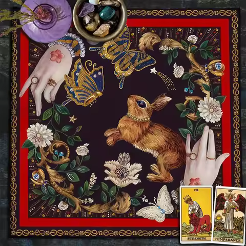 Bunny Butterfly Flower Altar Cloth Tablecloth Spread Tarot Reading Cloth Home Decor Pagan Witchcraft
