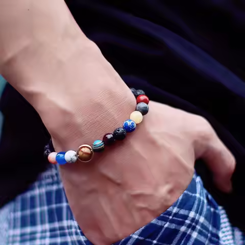 Unique Eight Planets Bracelet Homme Female 6mm 8mm Natural Volcanic Rock Braslet Lapis Lazuli Beaded