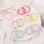 earring earring hoop Korean Style Glass Ice Cream Color Round Pearl Earrings Exaggerated Big Earring