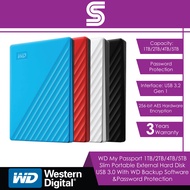 WD My Passport 1TB/2TB/4TB/5TB Slim Portable External Hard Disk USB 3.0 With WD Backup Software & Pa