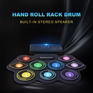 9 แผ่นอิเล็กทรอนิกส์ Roll Up ซิลิโคนกลองคู่ลำโพงกลองไฟฟ้าชุดรองรับ USB MIDI พร้อม Drumsticks Sustain Pedal