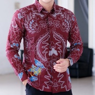 Batik Elegan Motif ANGKASA MERAH MAROON kemeja batik pria lengan panjang baju batik pria lengan pend