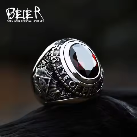 BEIER Stainless steel Cool Unique Black Stone Ring Titanium Steel Retro Old Totem Jewelry For Man Fa