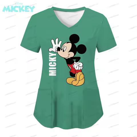 Women's T-shirt Graphic Tee Nurse Uniform Disney Mickey Mouse Scene Clothes V Neck Pocket Cute Core 