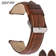 BEAFIRY Oil Tanned Leather 22mm 20mm 18mm Watchband Quick Release Watch Band Strap Brown for Men Women compatible with Fossil