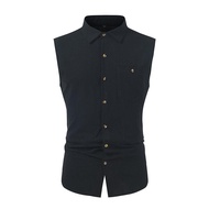 STAR FRUIT Người đàn ông của áo sơ mi không tay vest áo sơ mi giản dị ve áo T-Shirts