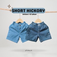 FUKEY Short Hickory Children Ages 1-8 Years I Unisex Boys Girls Denim Striped Jeans Shorts