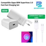 Compatible Oppo 80W SuperVooc Fast Charger UK Plug with Free SuperVooc Type C Fast Data Cable