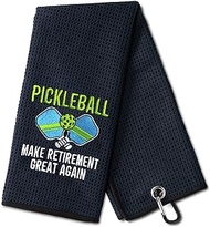 DYJYBMY Pickleball Make Retirement Great Again Funny Golf Towel, Embroidered Golf Towels for Golf Bags with Clip, Men's Golf Accessories, Pickleball Gift Birthday Retirement Gift for Dad Golf Fans
