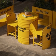 Creative Milk Tea Shop Bar Internet Celebrity Combination Oil Drum Table and Chair Outdoor Table and