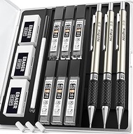 Nicpro 0.9 mm Mechanical Pencil Set with Case, 3PCS Metal Mechanical Pencils With 6 Tubes HB #2 Lead