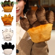 QUINTON Faux|Paw Gloves, Striped Design Simulated Animal Paw Plush Gloves, Animal Series Furry Textu