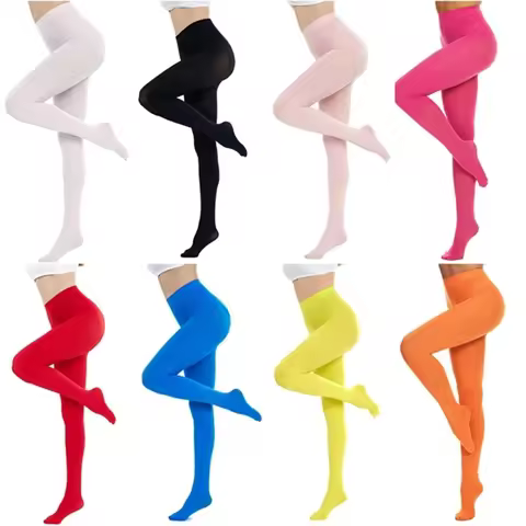 Solid Colored Semi Opaque Footed Tights High Waist Pantyhose Control Top Tights F3MD