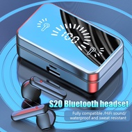 New Wireless Bluetooth Earphone S20 Mirror headset Noise Cancelling for iPhone Xiaomi Android Earbuds Stereo Large Capacity Earphones HI-FI Waterproof