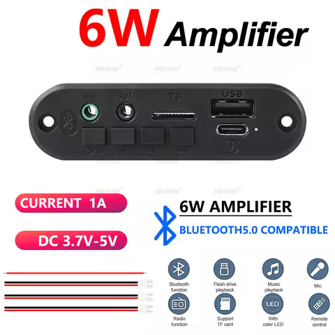 2x3W Bluetooth 5.0 Amplifier Kit with Black Case & Remote DC 8-24V for Car Home FiiO Ampero II Power