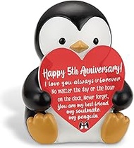 Penguin 5th Anniversary Decor Gift for Boyfriend, Girlfriend, Cute Romantic 5 Year Wedding Keepsake 