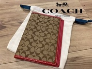 🎠 COACH 蔻馳｜經典LOGO棕色+桃紅護照套· 筆記本套·證件夾·卡片夾·車票夾 票#二手