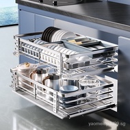[Ready stock]Pull-out Basket Kitchen Cabinet304Stainless Steel Draining Bowl Storage Rack Drawer Type Double Layer Cupboard Inner House Dish Rack Cupboard