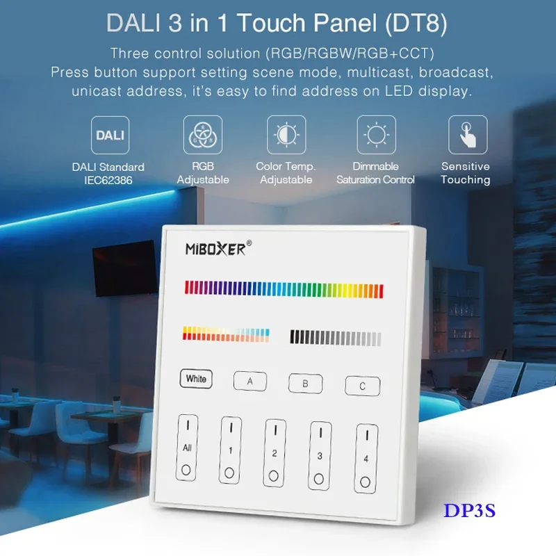 DALI 5 IN 1 LED Controller DC12V 24V Dimmer Support DT8 Type RGBW RGB +CCT Output Mode Compatible Mi