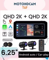 MotoHDcam กล้องติดรถมอเตอร์ไซค์ จอทัชสกรีน Carplay รุ่น T6 GPS กล้องหน้า-หลัง ไม่มีกล้อง + TPMS One