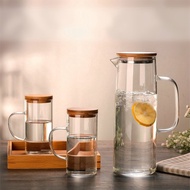 Japanese style Glass Cold Water Teapot with Bamboo cover High Borosilicate Glass Tea Kettle Bottles