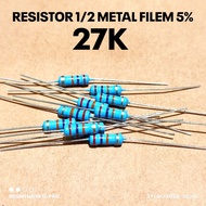 (10 PCS) RESISTOR 1/2W 1/2WATT 27K 27K KILO MF 1% ROHS