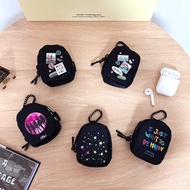 English Black Soft Universal Earphone Earbuds Mini Storage Zipper Bag with Hook for AirPods Galaxy B